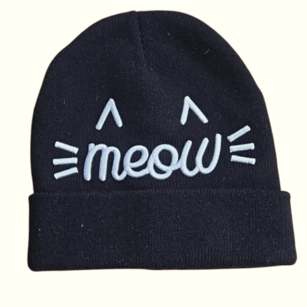 D&Y Knit Double Layered Beanie with 3D Meow Embroidery, David and Young, OS Cat